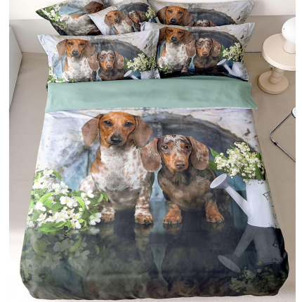 Bavlnené posteľné obliečky 7-dielne pes D-205