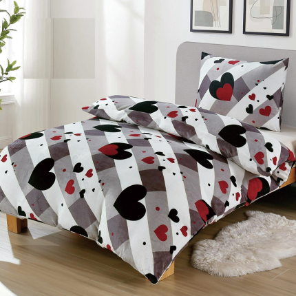 mikroplyš obliečky 2-dielna sada potlač srdca M3002