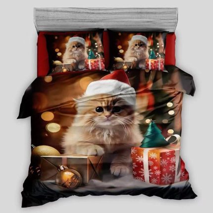 Bavlnené obliečky vianočné šťastná mačka 7-dielna sada C40334